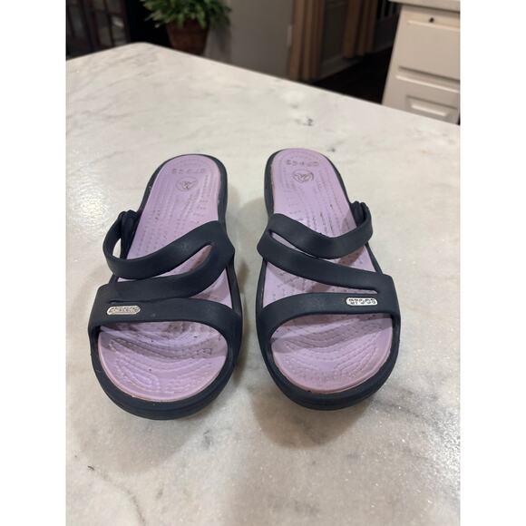Crocs Rhonda Wedge Sandals Women’s Size W7 Blue & Lavender comfort gift for her - Picture 3 of 6